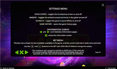 Sweet Rush Bonanza — impostazioni e menu bet